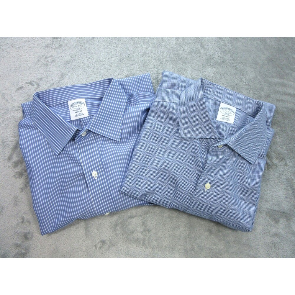 2-Pack Brooks Brothers Regent Shirt Men's 17 2/3 Non-Iron Striped Plaid Blue